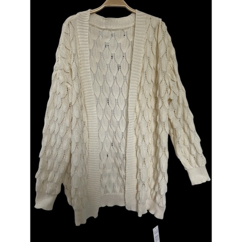 CUPSHE Boho Open Knit Leaf Pattern Cardigan Sweater Women XL Cream Coastal Beach